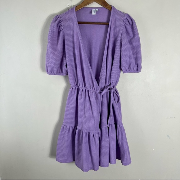 & OTHER STORIES Puff Sleeve Wrap Mini Dress Size XS Lavender Purple Ruffle - Picture 5 of 15